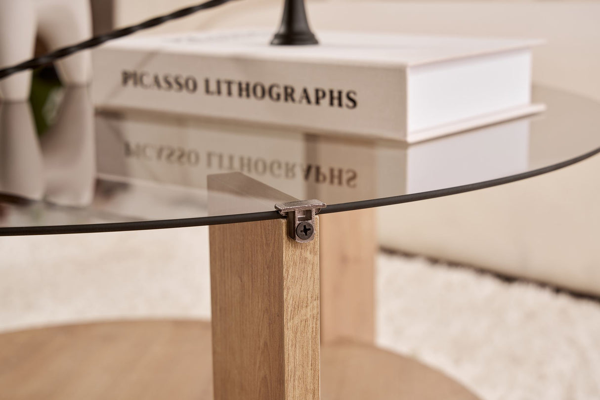 Cairo Coffee Table Round Ø75 cm Sapphire Oak - Smoke Glass Fume 75x75 cm 