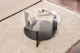 Cairo Coffee Table Round Ø75 cm Black Wood - Smoke Glass 75x75 cm 