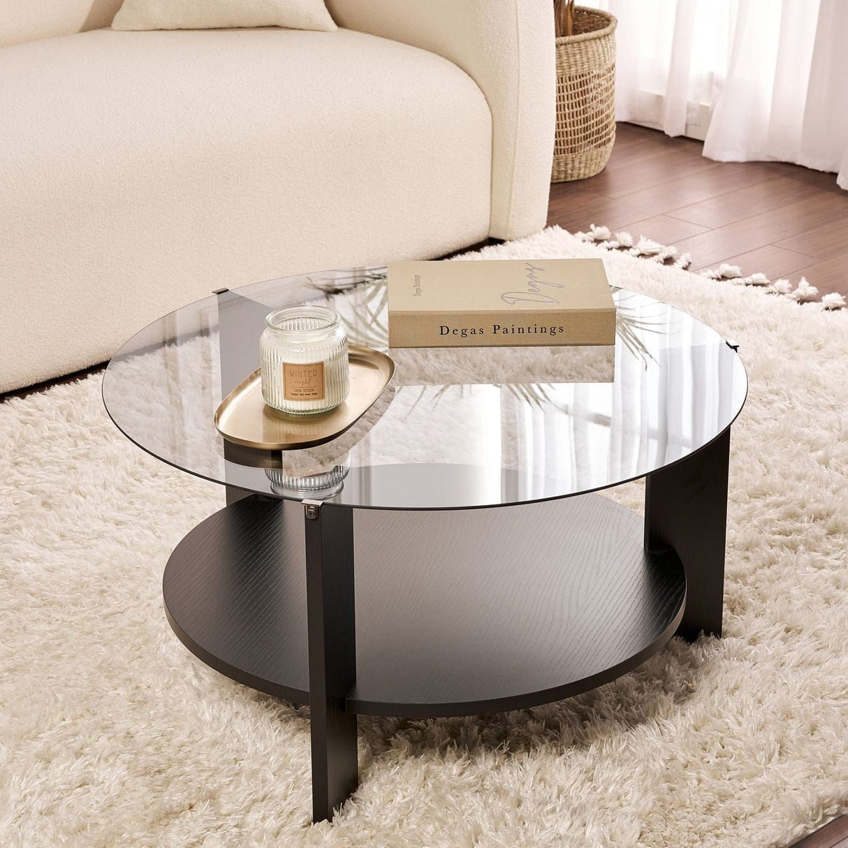Cairo Coffee Table Round Ø75 cm Black - Smoke Glass 75x75 cm 