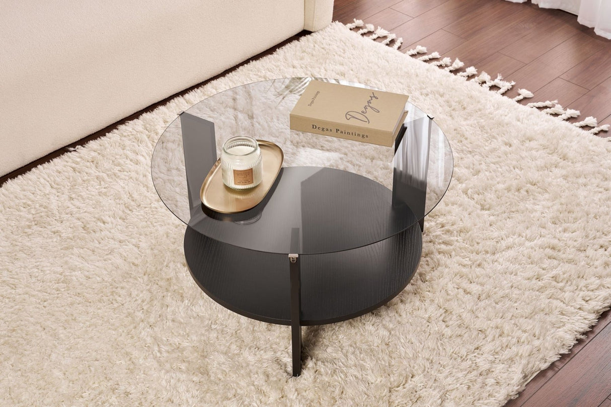 Cairo Coffee Table Round Ø75 cm Black - Smoke Glass 75x75 cm 