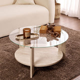 Cairo Coffee Table Round Ø75 cm Travertine - Glass 75x75x40 cm 
