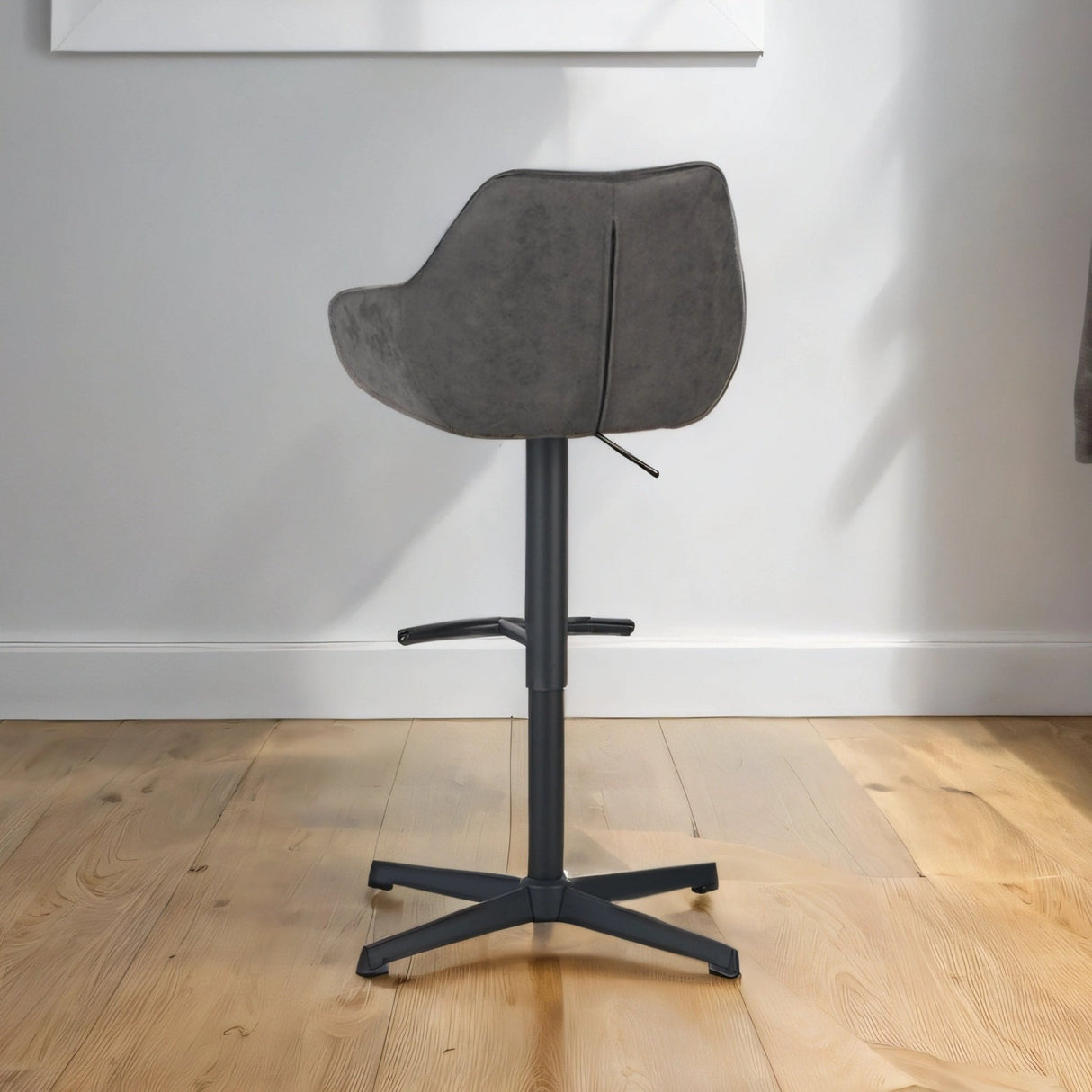 Venom Bar Stool Anthracite Eco-leather - Adjustable Swivel Bar Chair with Armrest 