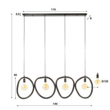 Pendant Lamp Nova 4-lights Black Metal 140 cm 