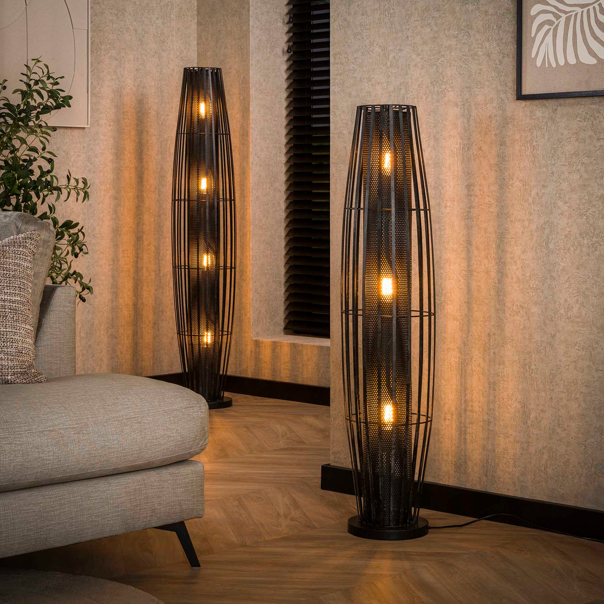 Floor lamp Liora 3-light cylinder mesh black 120 cm 