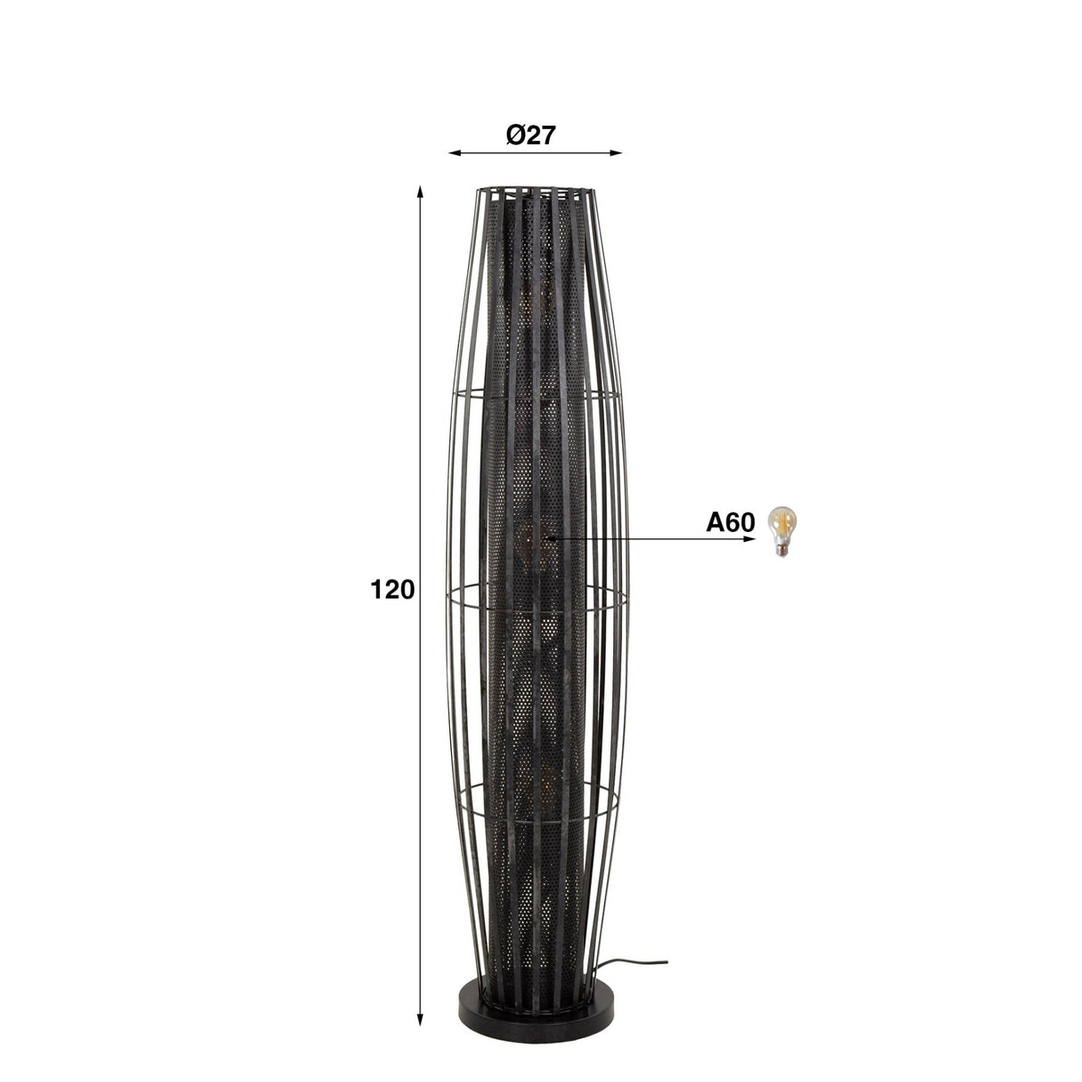 Floor lamp Liora 3-light cylinder mesh black 120 cm 