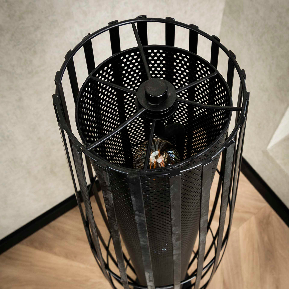 Floor lamp Liora 4-light cylinder mesh black 150 cm 