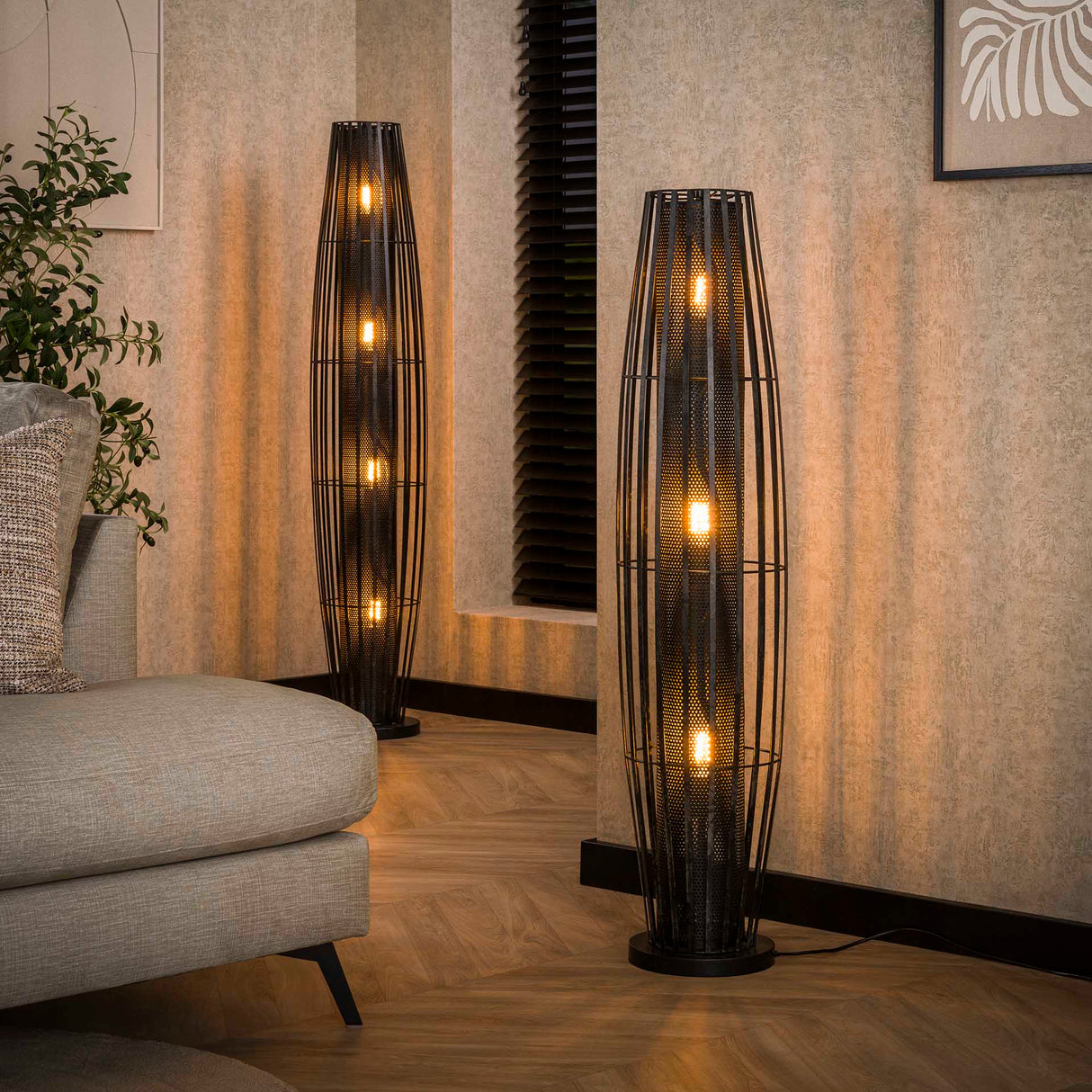 Floor lamp Liora 4-light cylinder mesh black 150 cm 