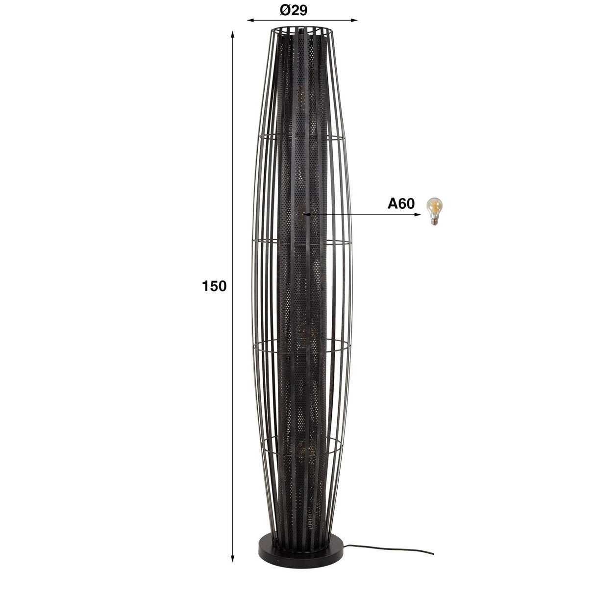 Floor lamp Liora 4-light cylinder mesh black 150 cm 