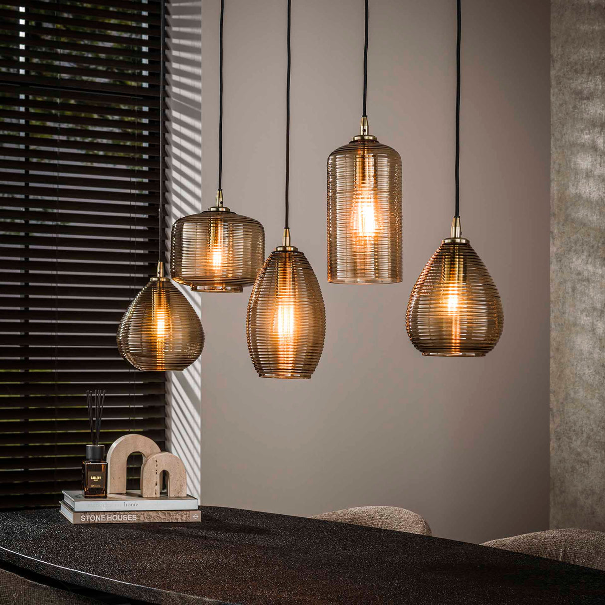 Pendant lamp Axis 5-lights smoke glass brown horizontal 