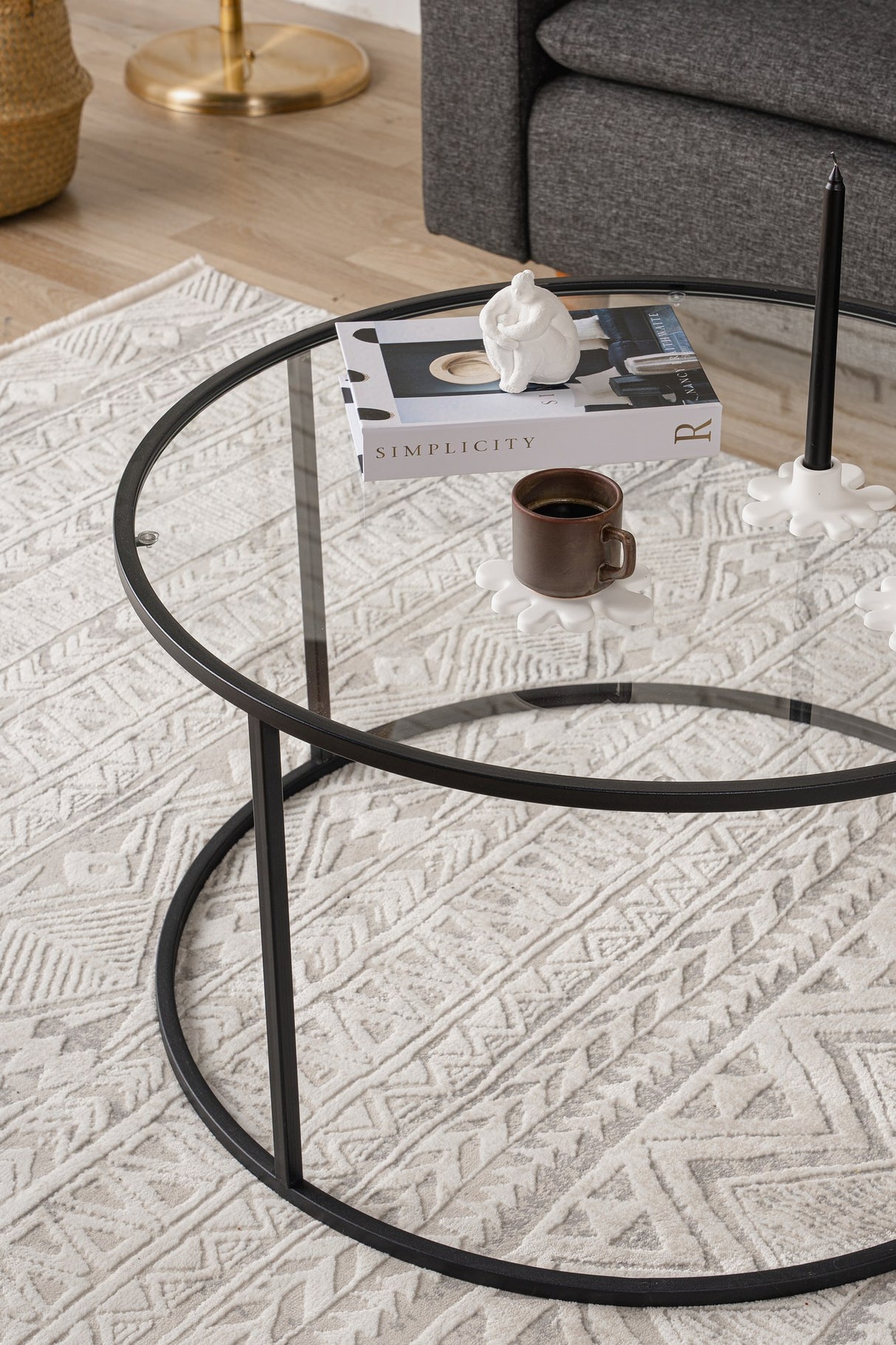 Coffee Table Glass Round 80 cm Barlin - Black Frame 