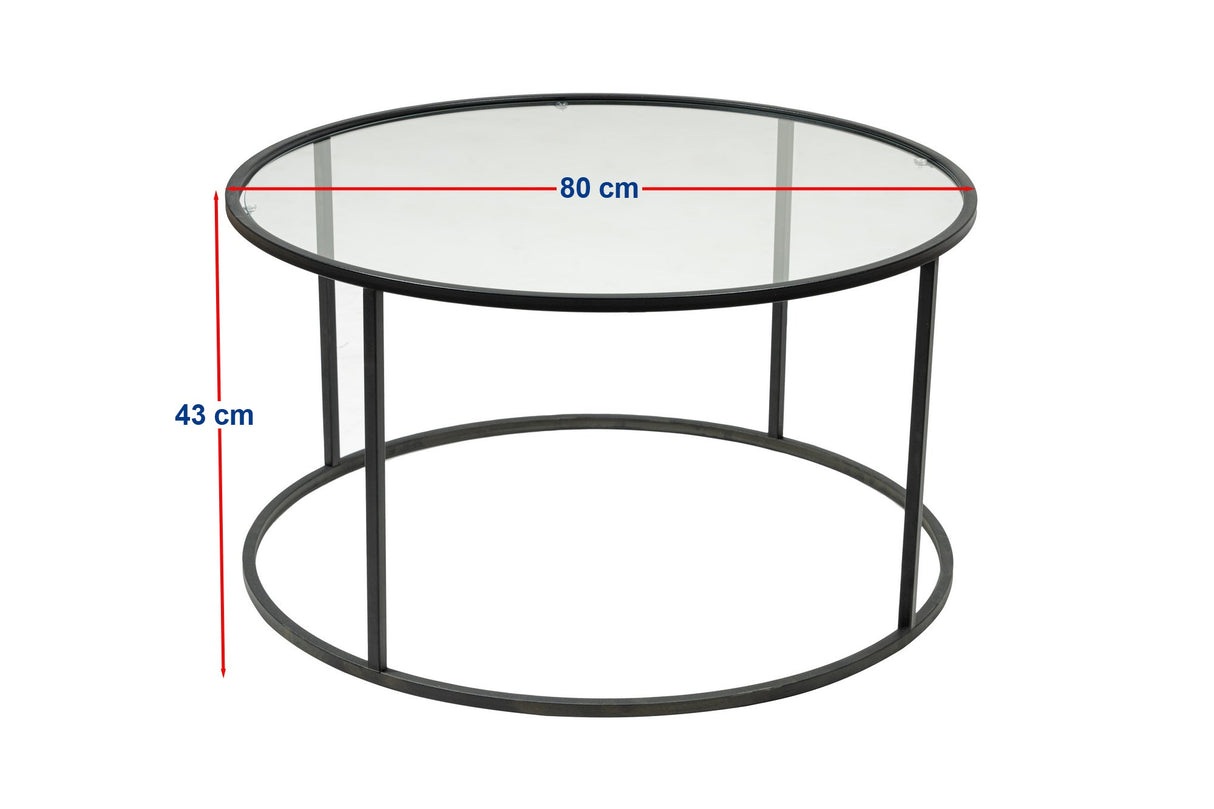 Coffee Table Glass Round 80 cm Barlin - Black Frame 