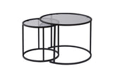 Coffee table set of 2 Round Glass - Black Frame - 60, 42 cm 