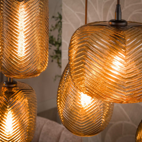 Hanging lamp 7-light brown relief glass Chen