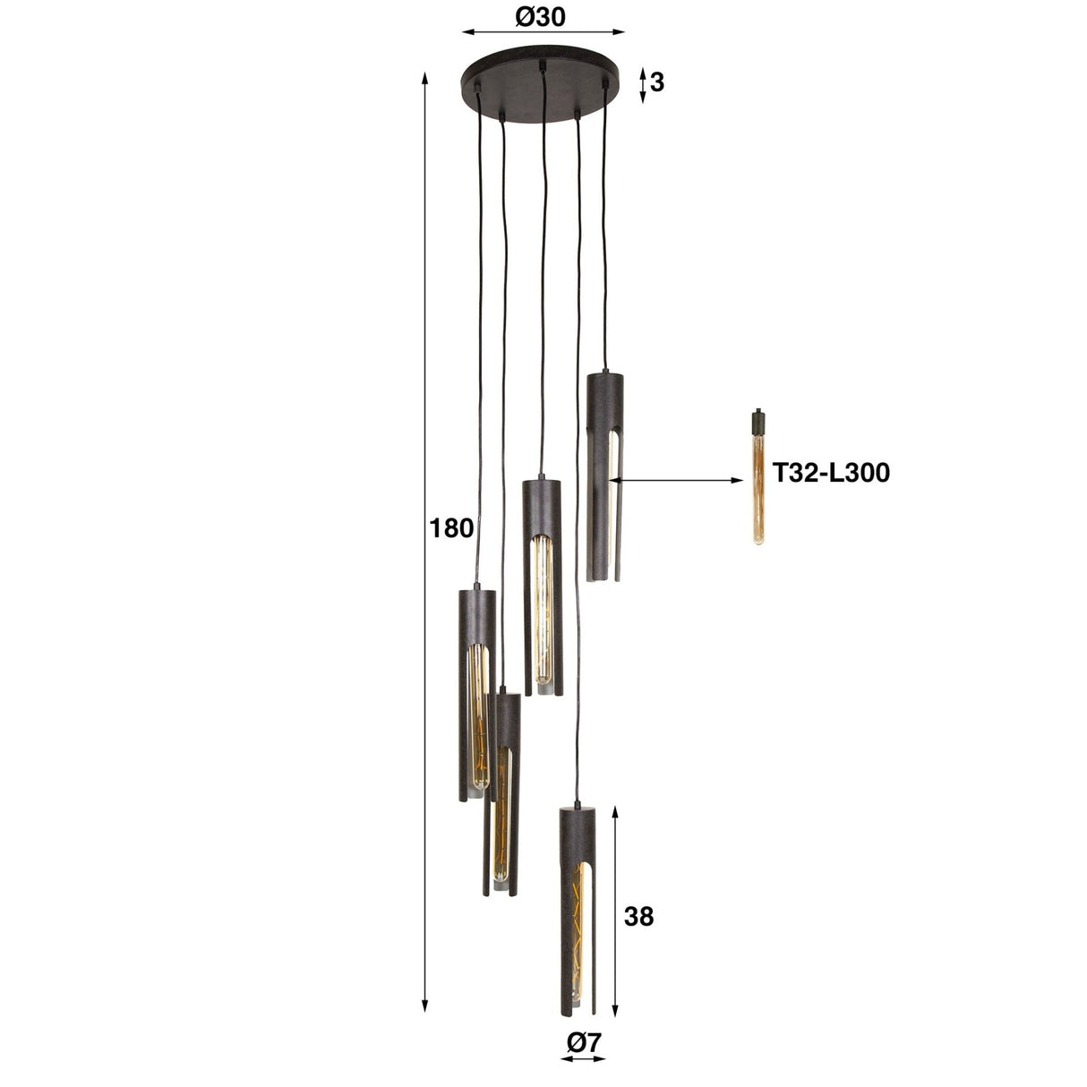 Pendant lamp Judy 5-light stepped black 