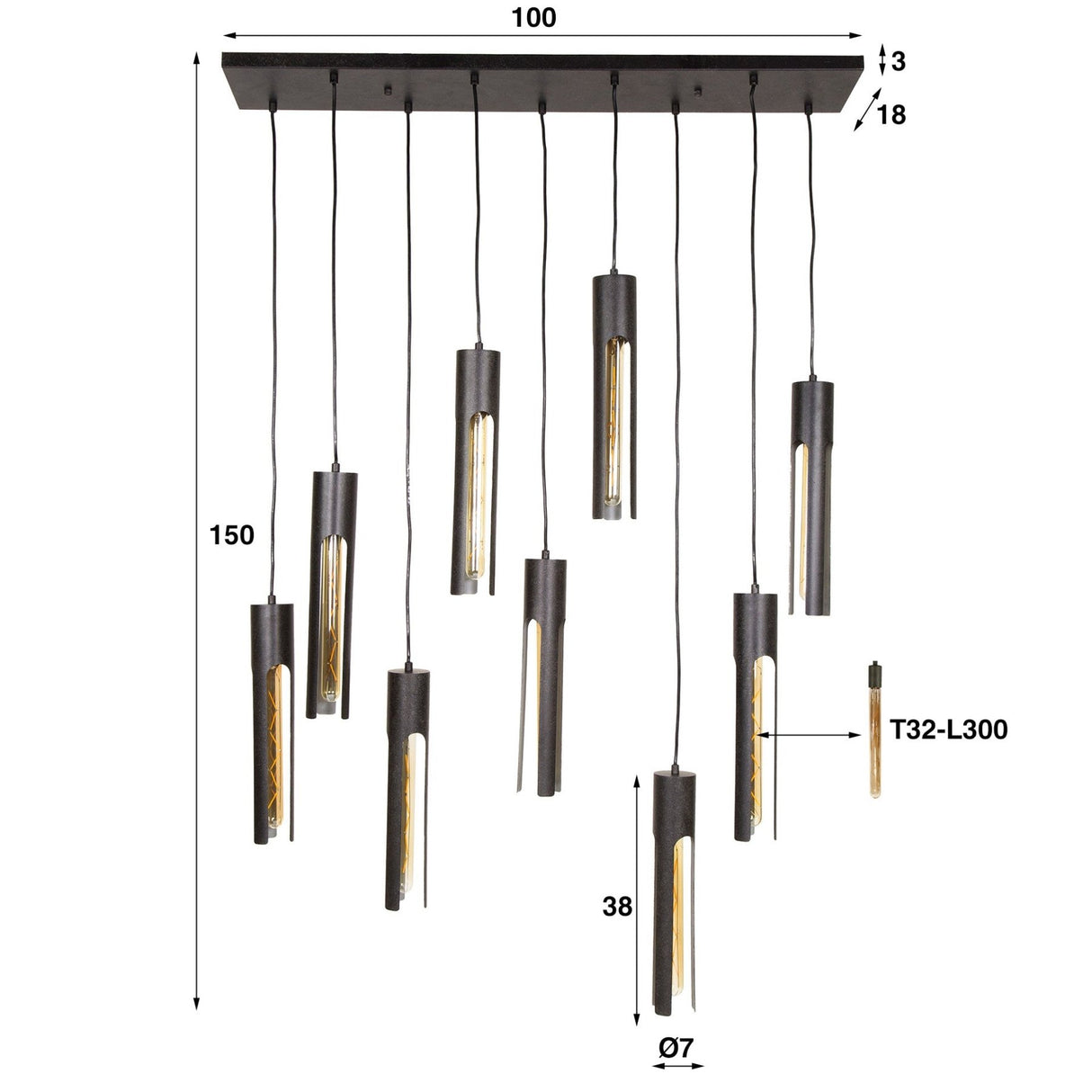 Pendant lamp Judy 9-lights black 