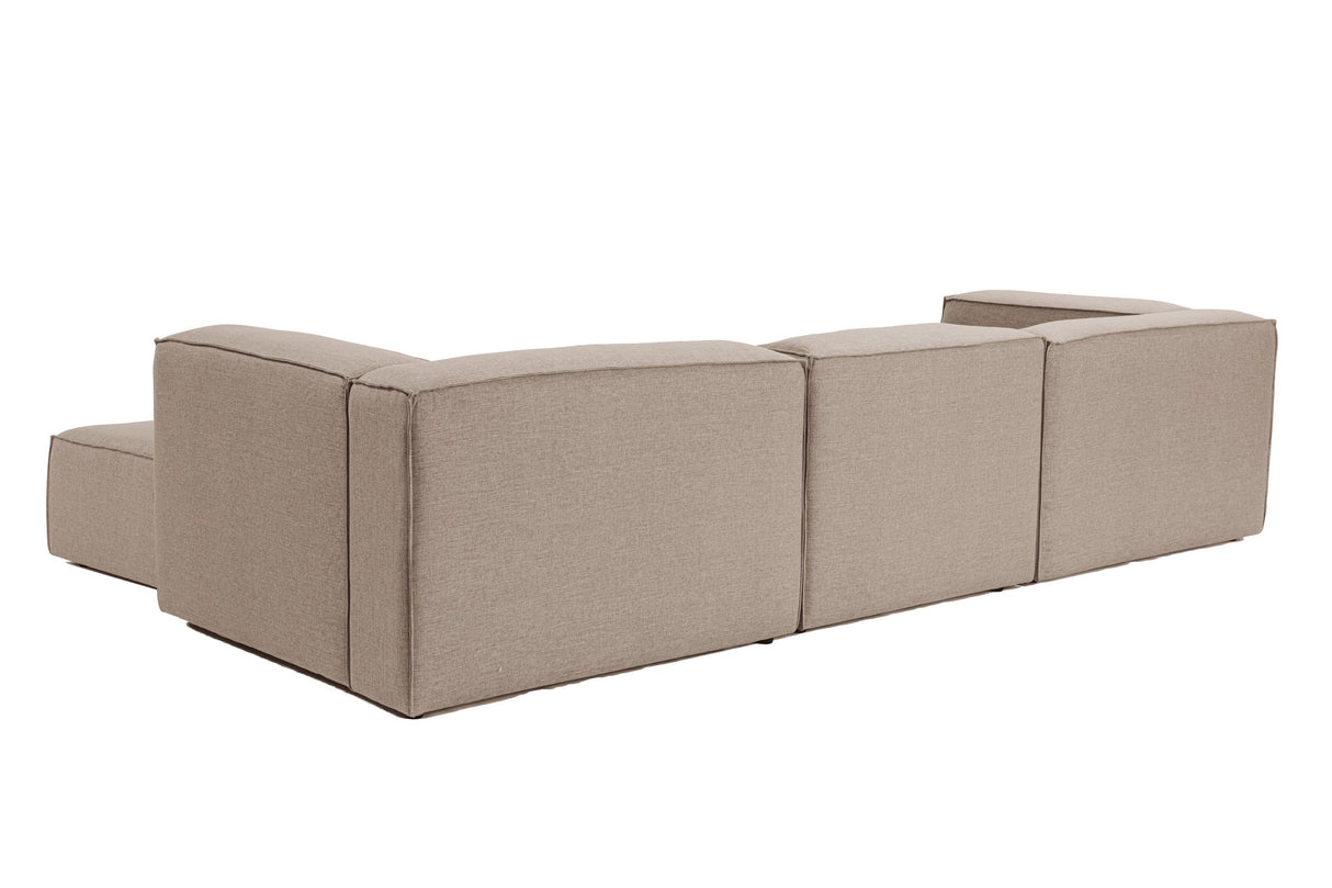 Modular corner sofa with loose ottoman in brown linen fabric Fora 