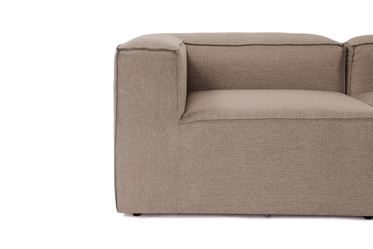 Modular corner sofa with loose ottoman in brown linen fabric Fora 