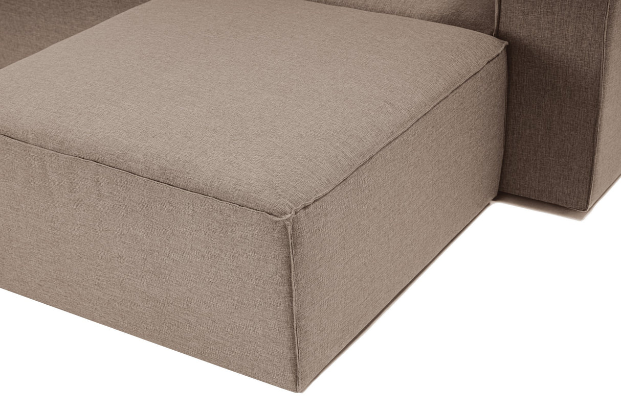 Modular corner sofa with loose ottoman in brown linen fabric Fora 