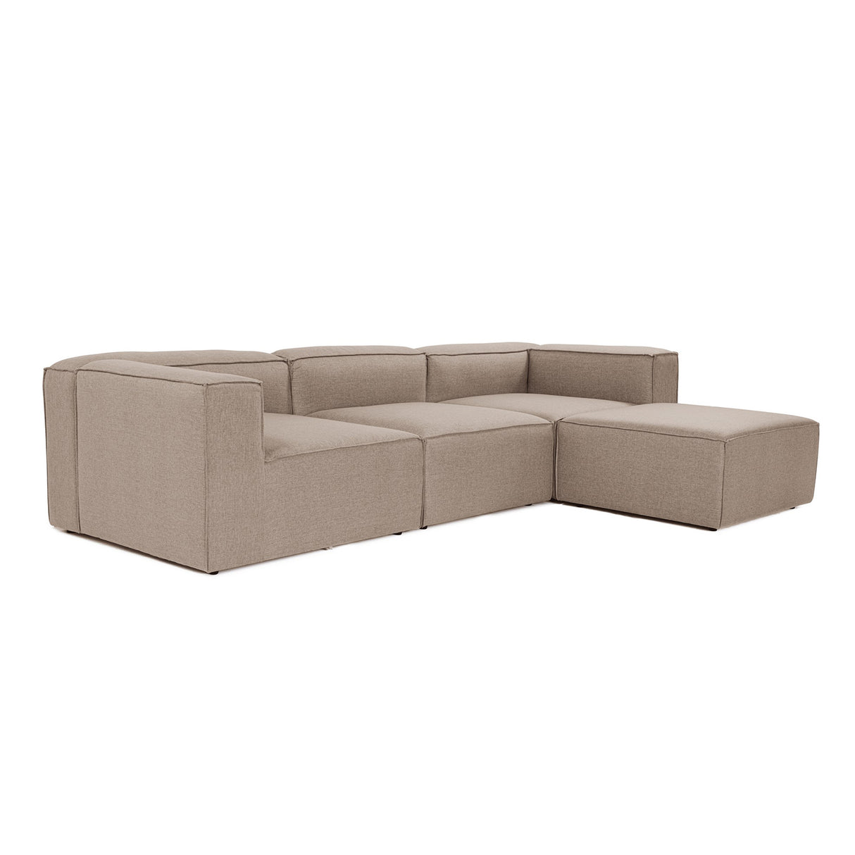Modular corner sofa with loose ottoman in brown linen fabric Fora 