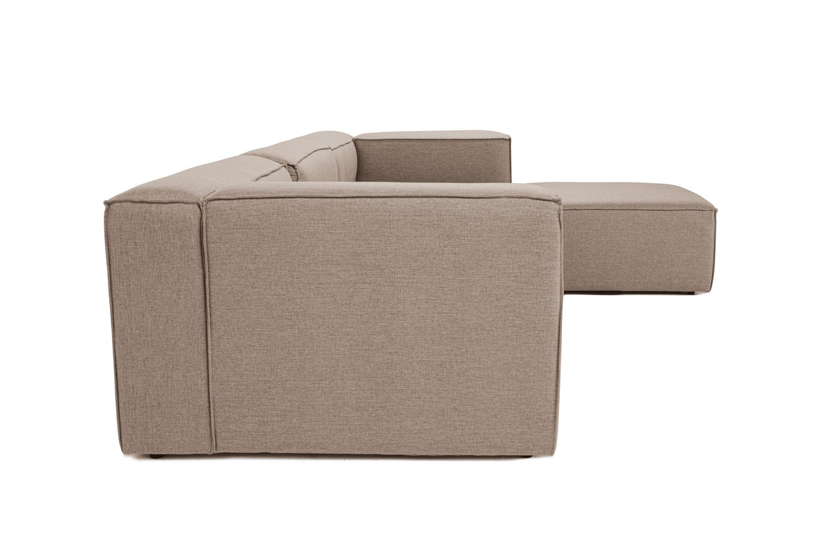 Modular corner sofa with loose ottoman in brown linen fabric Fora 