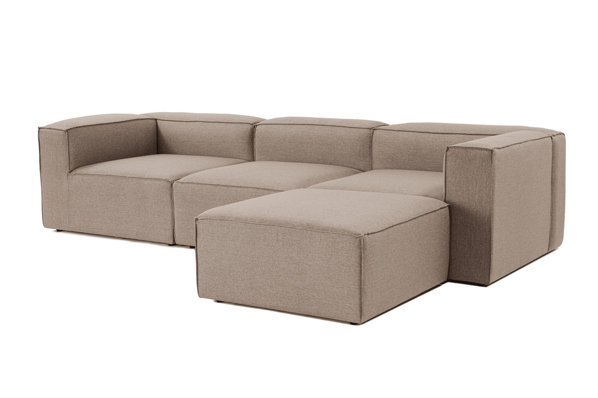Modular corner sofa with loose ottoman in brown linen fabric Fora 