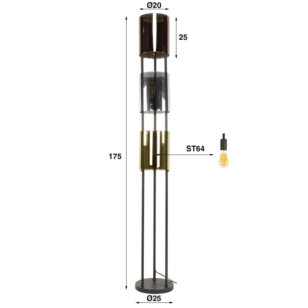 Vloerlampen - Vloerlamp Nox 3 - lichts Zwart Metaal 175 cm - Dimehouse