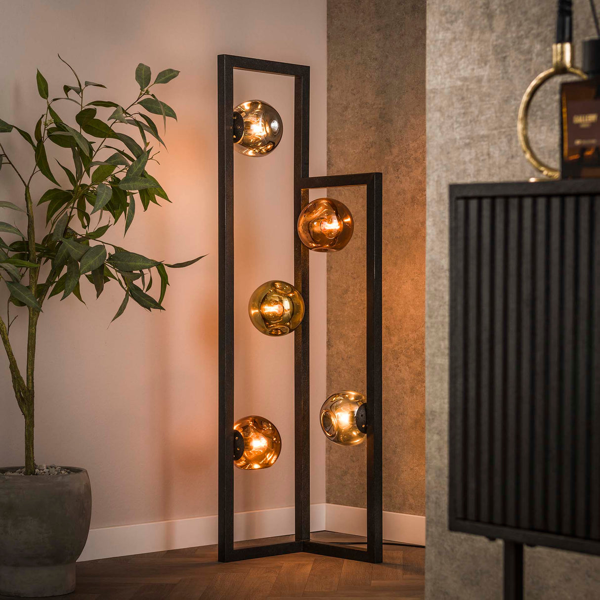 Industrial Floor Lamp Ada 5-lights Colored Glass Corner 