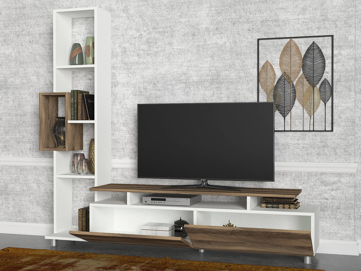 TV Meubels - TV Meubel Set Tulip Wit Walnoot Melamine 160x166,7x29,5 cm - Dimehouse