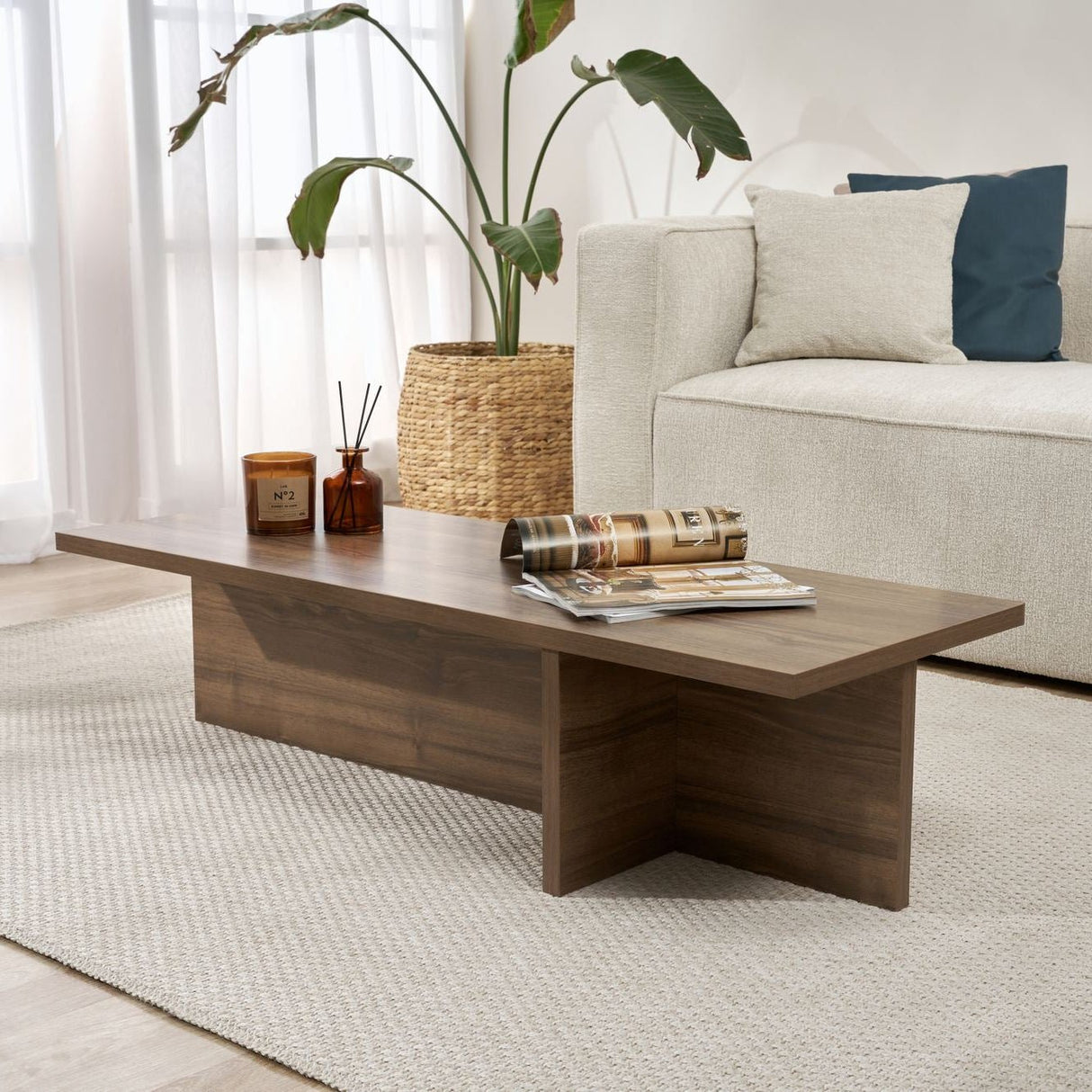 Salontafels - Rechthoekige salontafel walnoot melamine - 120x45x30 cm - Portland - Dimehouse