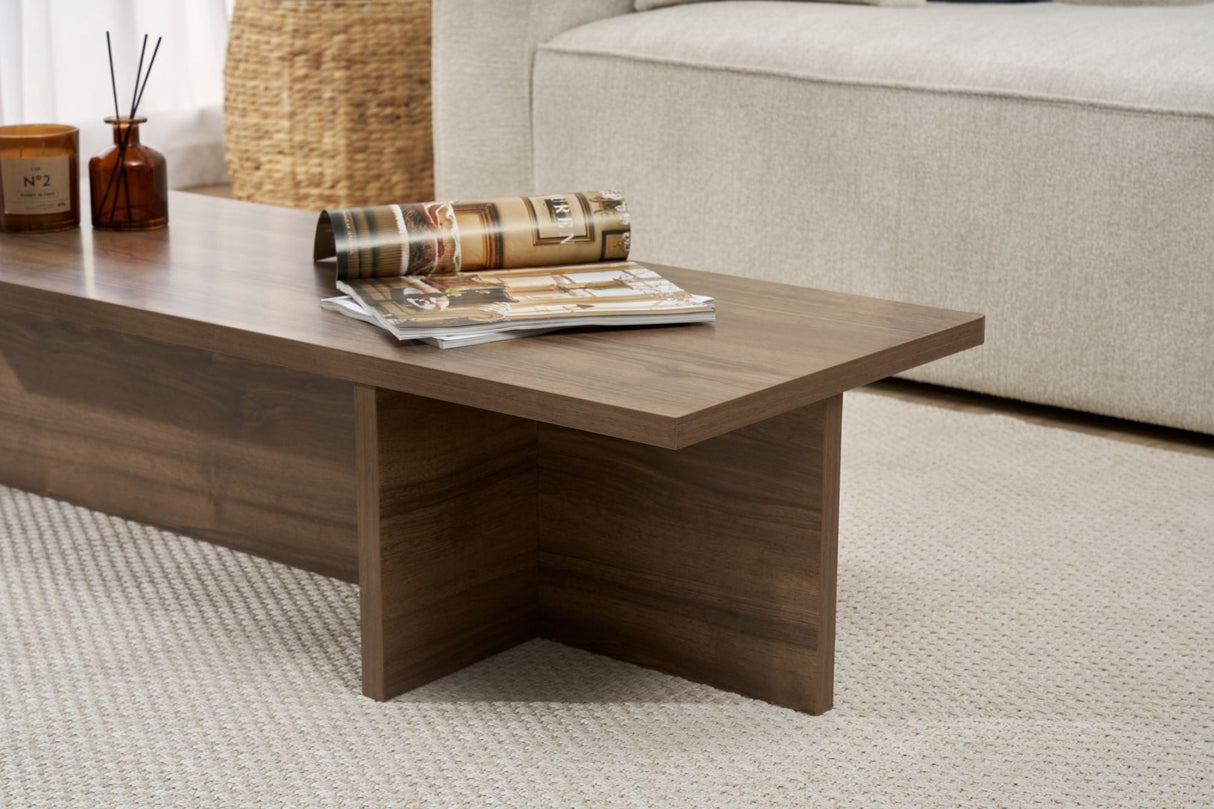 Salontafels - Rechthoekige salontafel walnoot melamine - 120x45x30 cm - Portland - Dimehouse