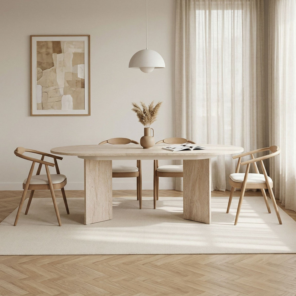 Sorell extendable dining table travertine 160 cm Melamine-coated wood composite