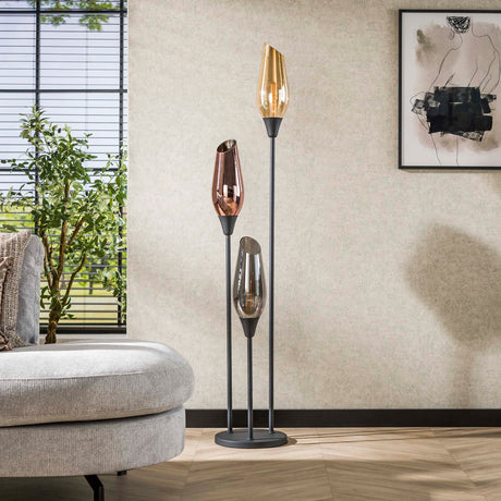 Floor lamp Nova 3-light black with glass globes 