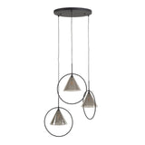 Pendant lamp Niaz 3-light tapered shade stepped smoke grey glass 