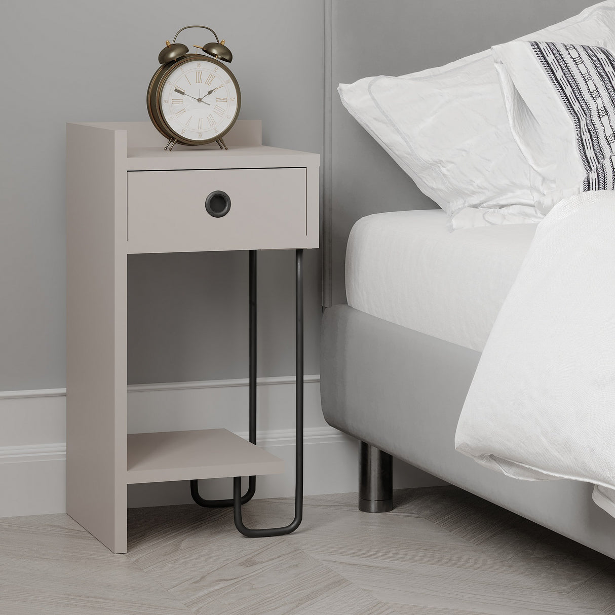 Nachtkastjes - Nachtkastje Sirius Left Mokka Melamine 32x61x30 cm - Dimehouse