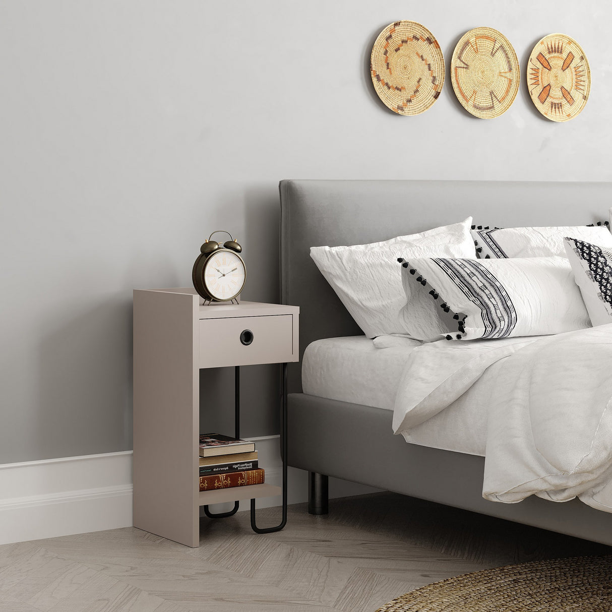 Nachtkastjes - Nachtkastje Sirius Left Mokka Melamine 32x61x30 cm - Dimehouse