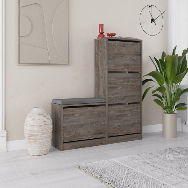 Schoenenkasten - Schoenenkast Dude Donkerbruin Melamine 105x118,5x26 cm - Dimehouse
