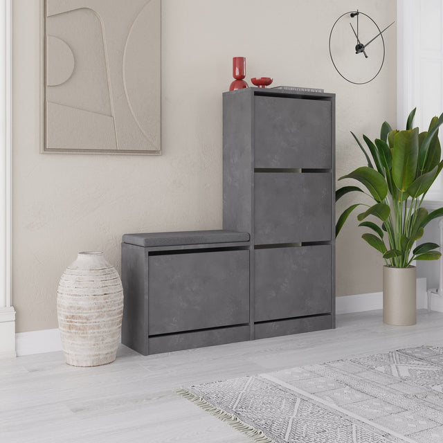 Schoenenkasten - Schoenenkast Dude Grijs Melamine 105x118,5x26 cm - Dimehouse
