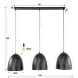 Industrial Hanging Lamp Kylian 3-light Metal Black