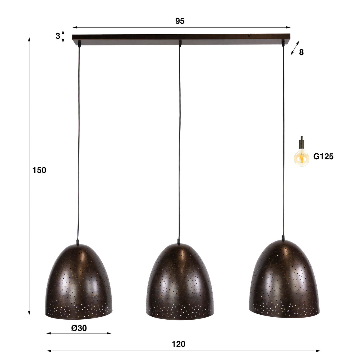 Industrial Hanging Lamp Kylian 3-light Metal Black