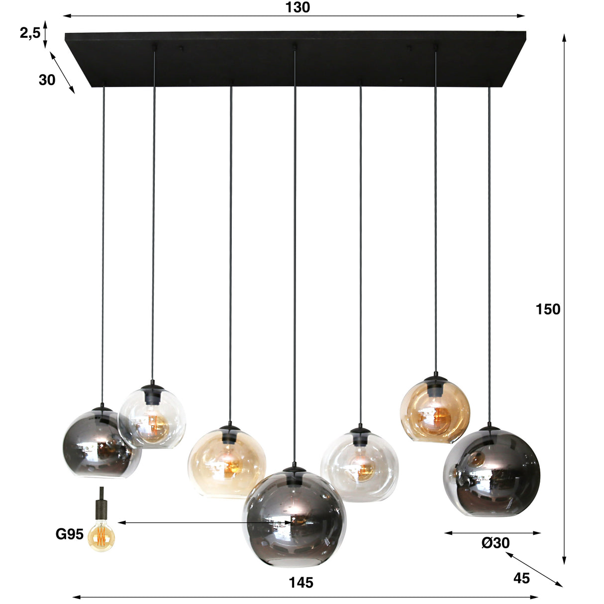 Modern Pendant Lamp Glass 7-light Juliette 