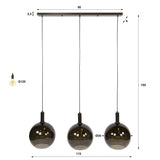 Pendant lamp Nero Trio 3-light Black Metal 115 cm 