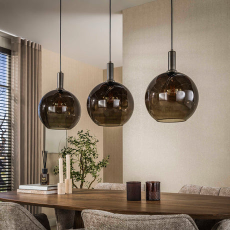 Hanging lamp 3-light brown glass black metal Valeo 115 cm