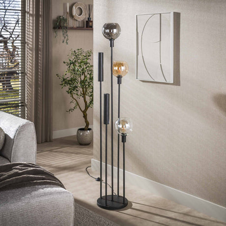 Floor lamp 5-light stepped colored glass black metal Valeo
