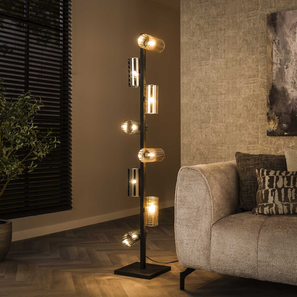 Vloerlampen - Vloerlamp Khai 8 - lichts cilinder gemixt glas - Dimehouse