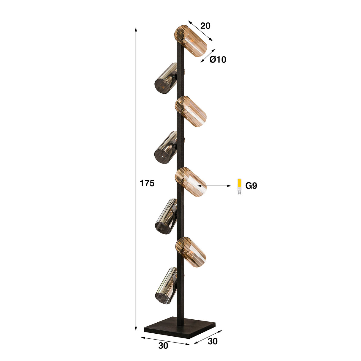 Vloerlampen - Vloerlamp Khai 8 - lichts cilinder gemixt glas - Dimehouse