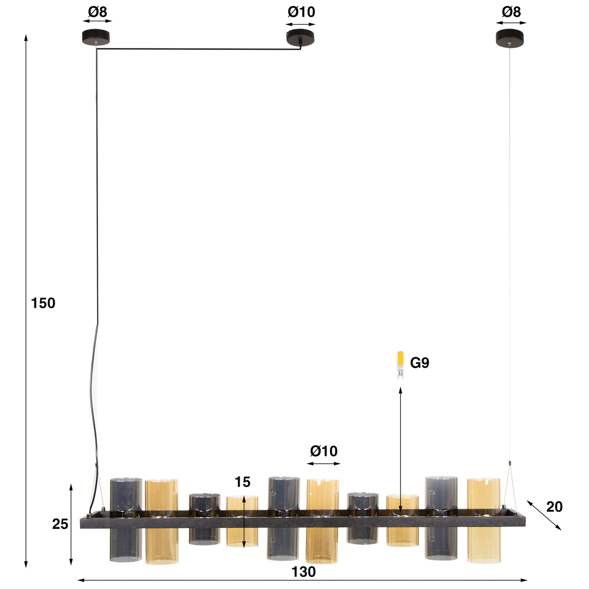 Khai pendant lamp 10-light mixed glass 