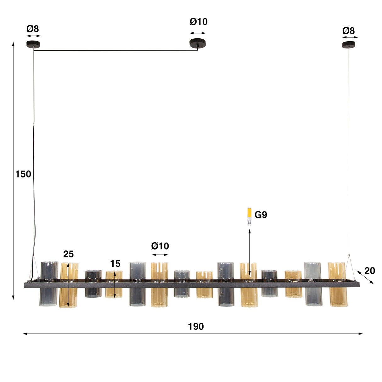 Khai pendant lamp 14-light mixed glass 
