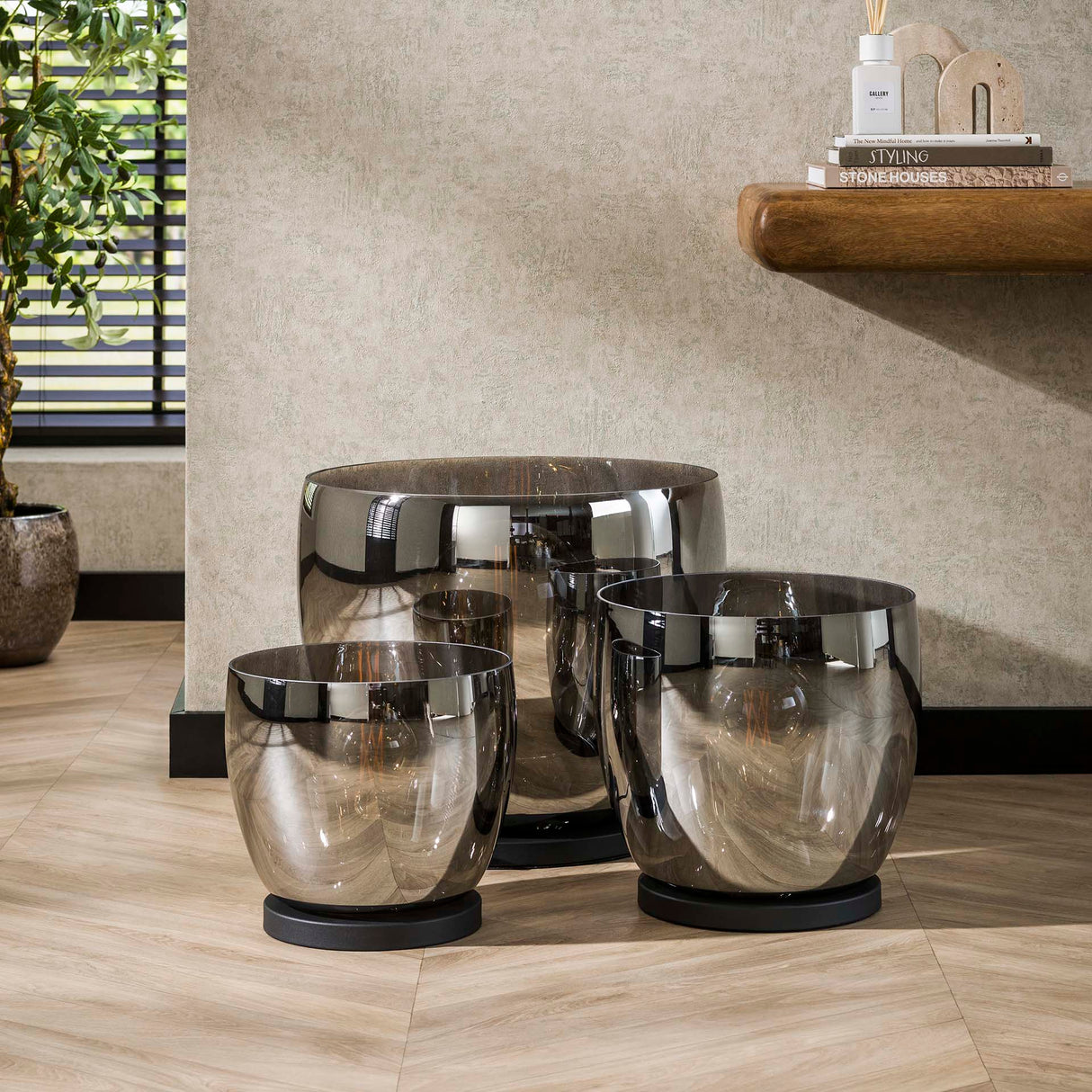 Floor lamp Dain UP XL Chrome-colored glass 