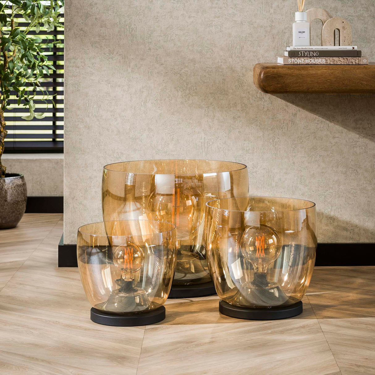 Vloerlampen - Vloerlamp Dain UP XXL Amberkleurig glas - Dimehouse