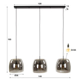 Pendant lamp Dain 3-light chrome-colored glass 